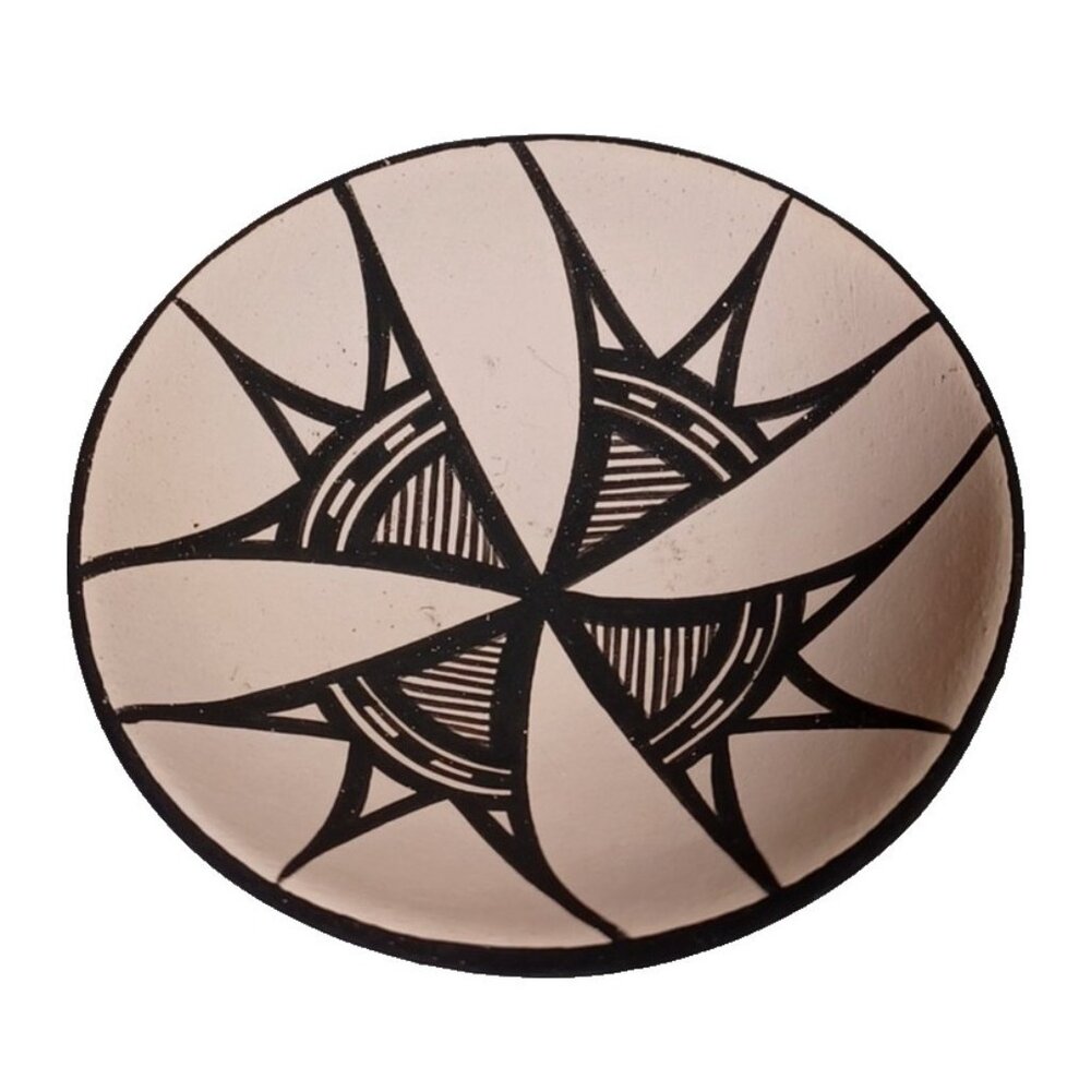 Signed Acoma Pottery Bowl By Dean Reano 2.5" Off-White & Black Cross Native Amer - Picture 2 of 5